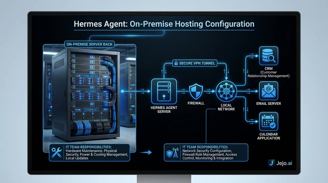 Hermes Agent on-premise hosting configuration showing server hardware in business data center environment