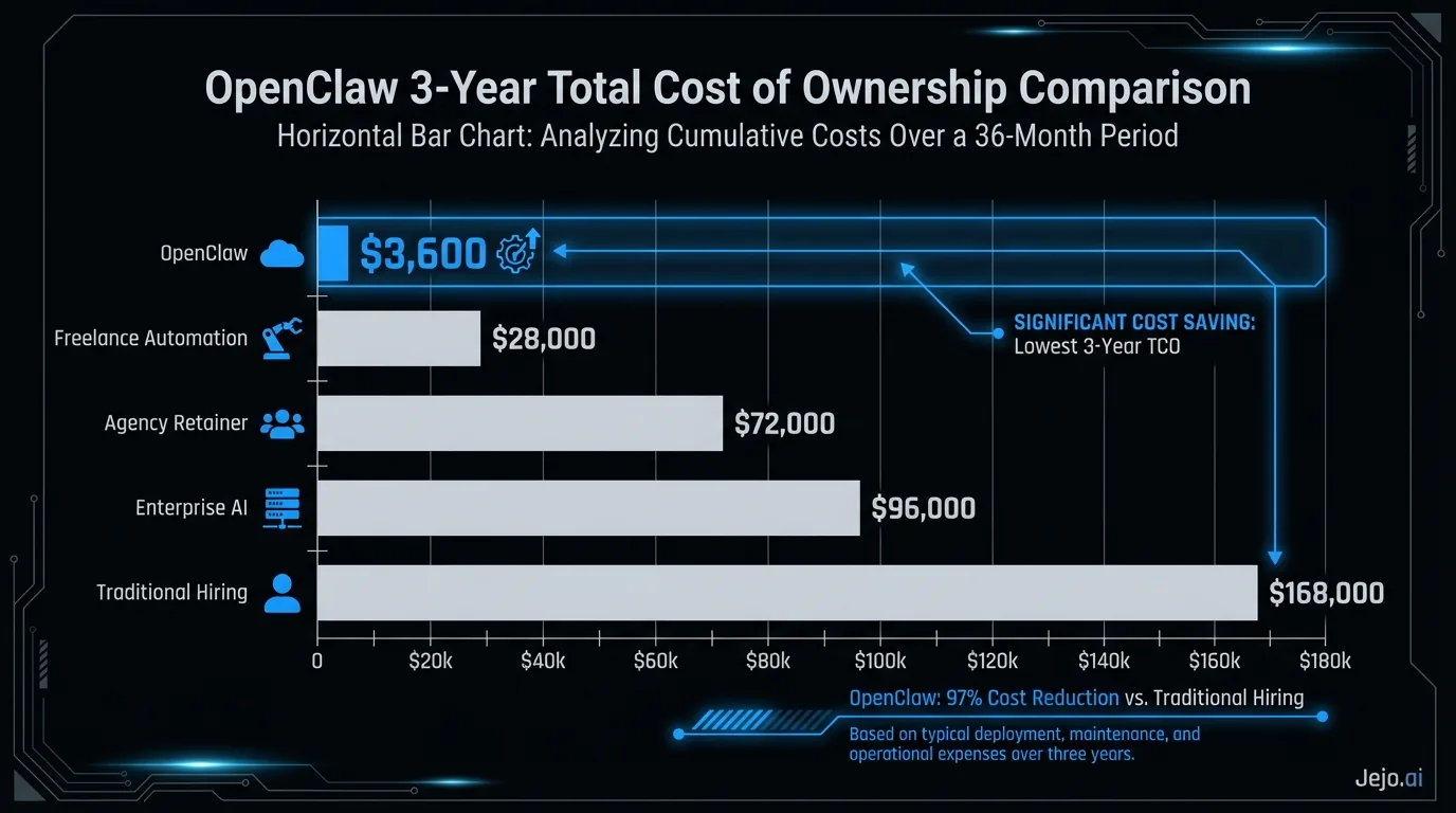 OpenClaw 3-year total cost of ownership comparison across platform categories